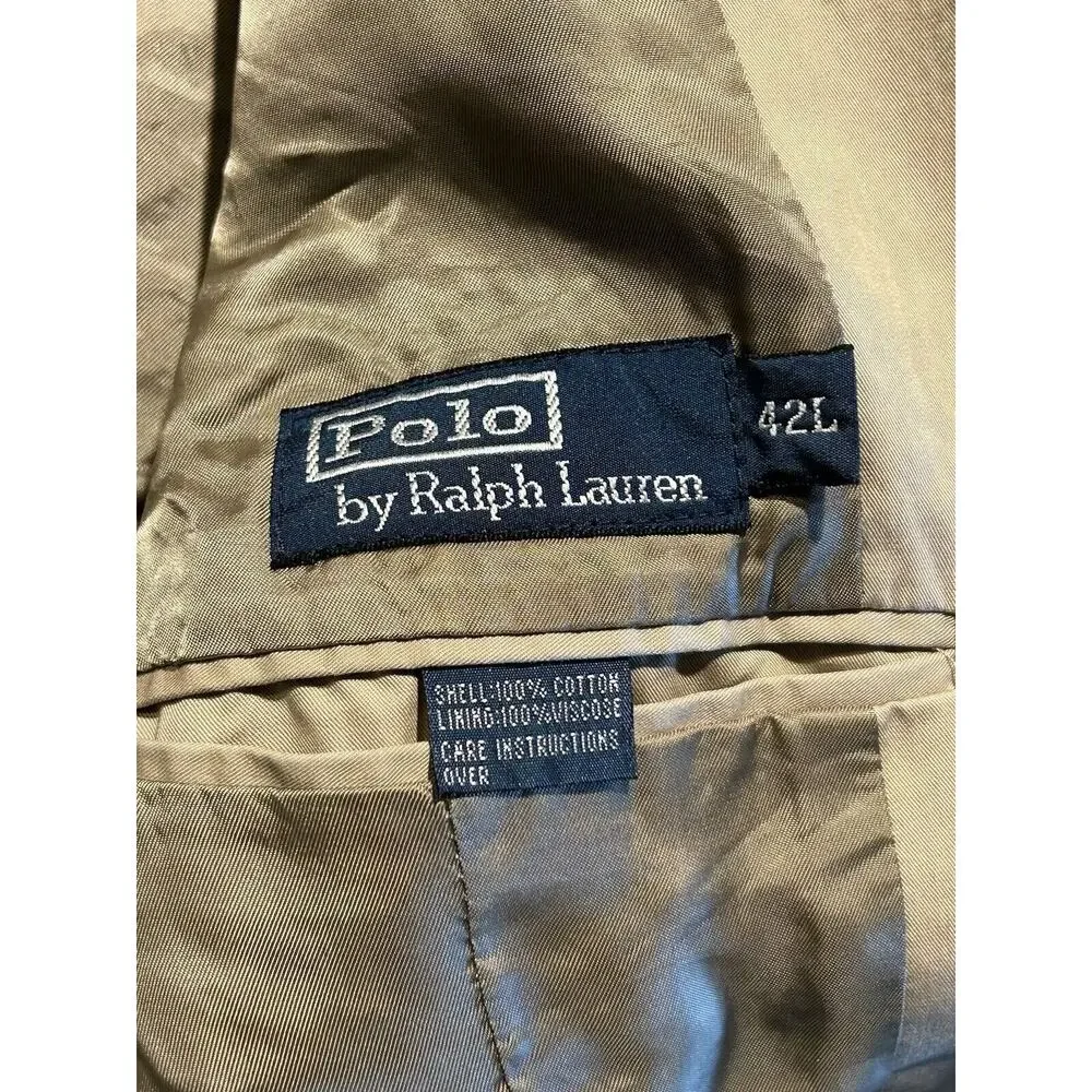Polo Ralph Lauren Mens‎ Tan Beige Two Button Blazer Jacket size 42L